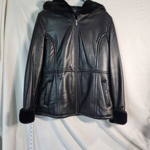 Sonoma Black Leather Jacket with Faux Fur Trim